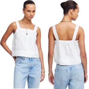 New! Madewell Contrast-Stitch Squareneck Top in 100% Linen